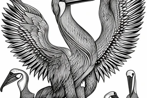 Long pelican with open wings full drawing tattoo idea