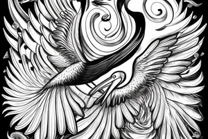 Long pelican with open wings full drawing tattoo idea