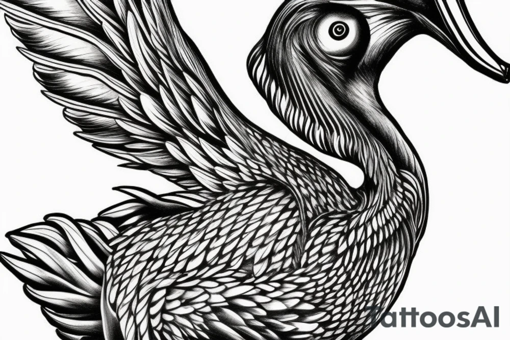 Long pelican with open wings sideview full drawing tattoo idea