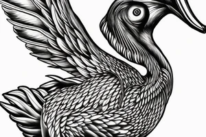 Long pelican with open wings sideview full drawing tattoo idea