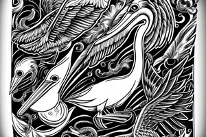 Long pelican with open wings sideview full drawing tattoo idea