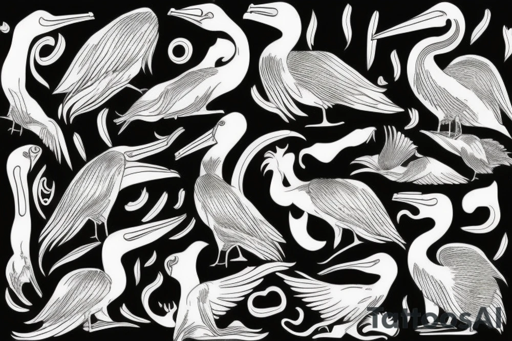 Long pelican with open wings pain full drawing tattoo idea