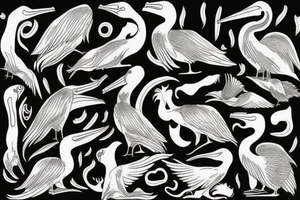 Long pelican with open wings pain full drawing tattoo idea