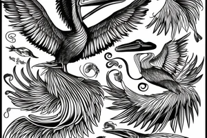 Long pelican with open wings pain full drawing tattoo idea