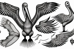 Long pelican with open wings simple full drawing tattoo idea