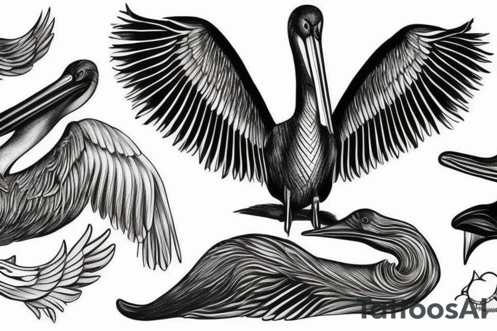 Long pelican with open wings simple full drawing tattoo idea