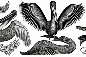 Long pelican with open wings simple full drawing tattoo idea