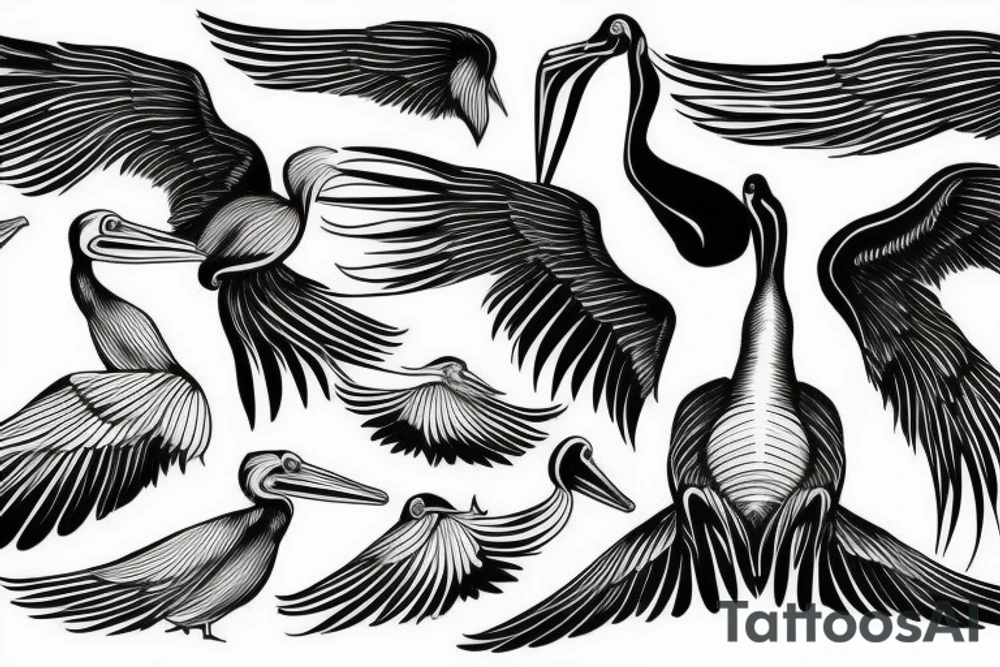Long pelican with open wings with long paw simple full drawing tattoo idea
