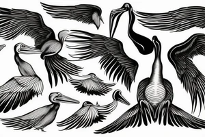 Long pelican with open wings with long paw simple full drawing tattoo idea