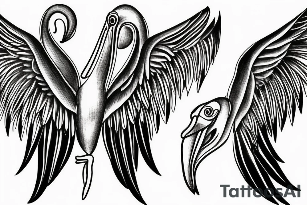 Long pelican with open wings great simple full drawing tattoo idea