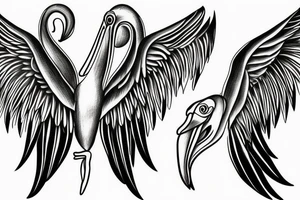 Long pelican with open wings great simple full drawing tattoo idea