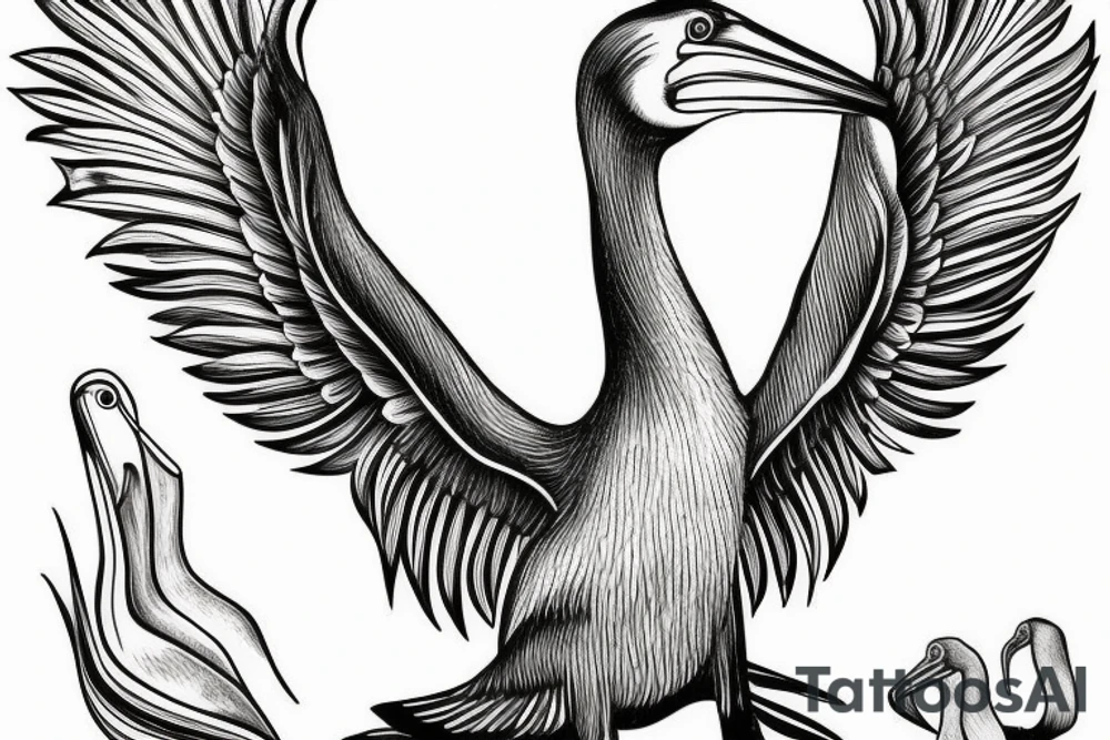 Long pelican with open wings great simple full drawing tattoo idea