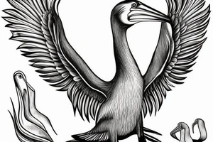 Long pelican with open wings great simple full drawing tattoo idea
