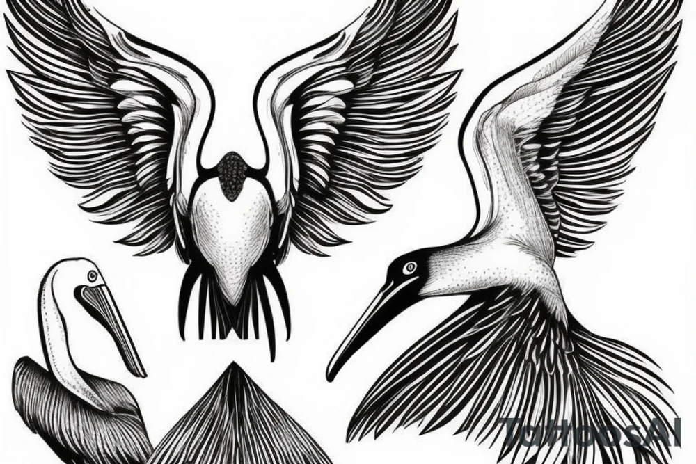 Long pelican with open wings pleasant simple full drawing tattoo idea