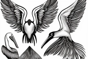 Long pelican with open wings pleasant simple full drawing tattoo idea