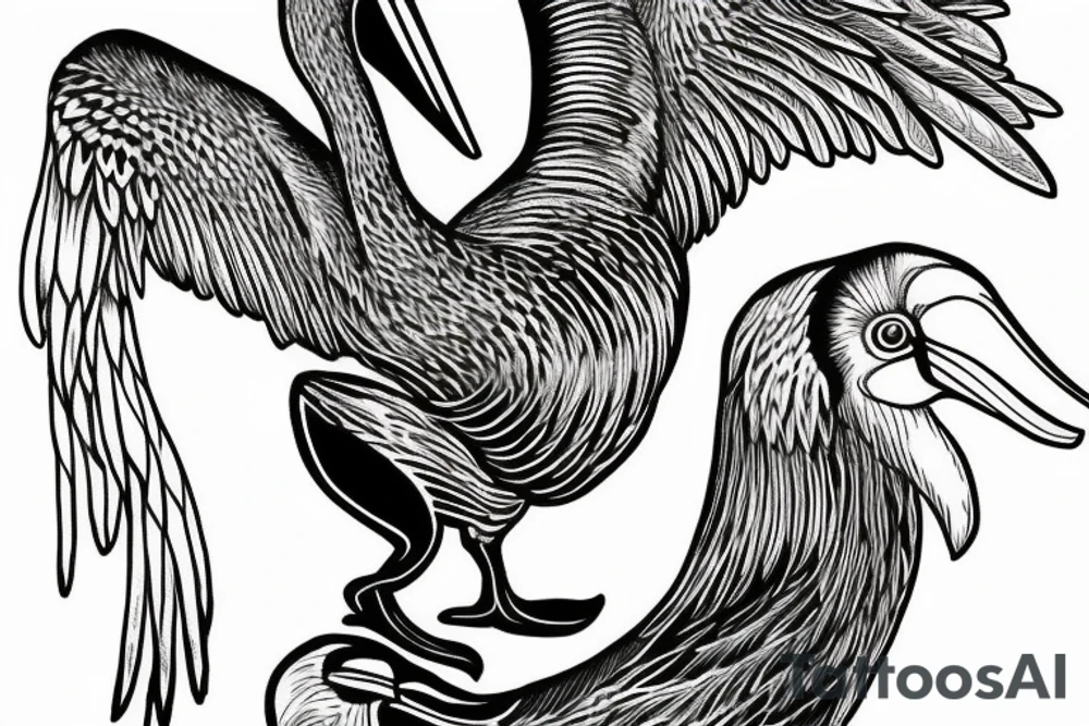Long pelican with open wings pleasant simple full drawing tattoo idea