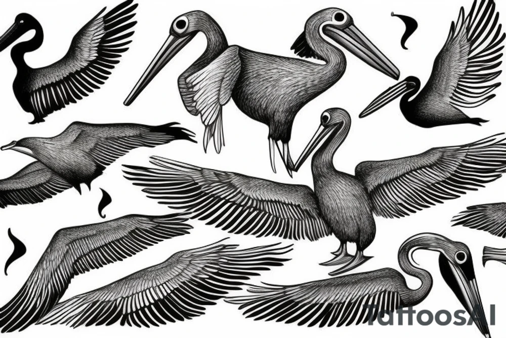 Long pelican with open wings pleasant simple full drawing tattoo idea