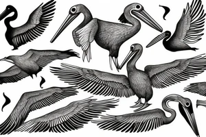 Long pelican with open wings pleasant simple full drawing tattoo idea