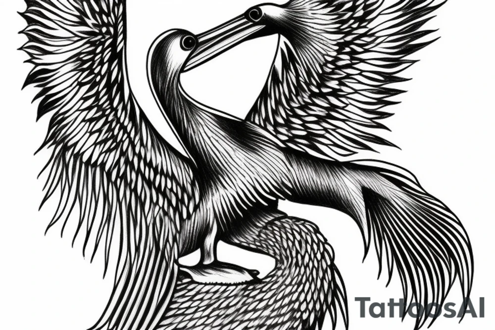 Long pelican with open wings pleasant simple full drawing tattoo idea