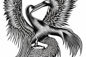 Long pelican with open wings pleasant simple full drawing tattoo idea