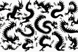 3 little small black and white dragons tattoo idea