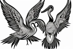 Long pelican with open wings flying pleasant simple full drawing tattoo idea
