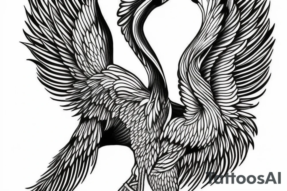 Long pelican with open wings flying pleasant simple stretched full drawing tattoo idea