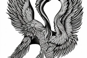 Long pelican with open wings flying pleasant simple stretched full drawing tattoo idea