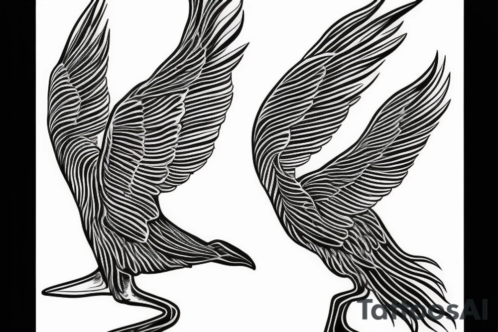 Long pelican with open wings flying pleasant simple paw full drawing tattoo idea