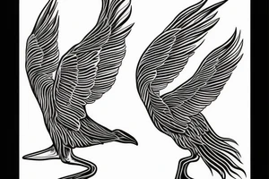 Long pelican with open wings flying pleasant simple paw full drawing tattoo idea
