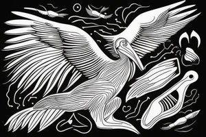 Long pelican with open wings flying pleasant simple paw full drawing tattoo idea