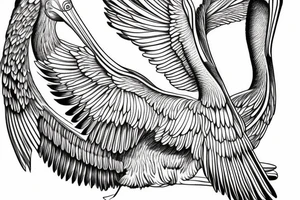Long pelican with open wings flying pleasant simple detailed full drawing tattoo idea