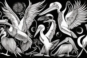 Long pelican with open wings flying pleasant simple detailed full drawing tattoo idea