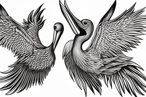 Long pelican with open wings flying pleasant simple detailed complete drawing tattoo idea