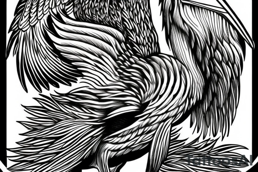 Long pelican with open wings flying simple drawing tattoo idea