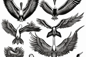 Long pelican with open wings flying simple tattoo idea