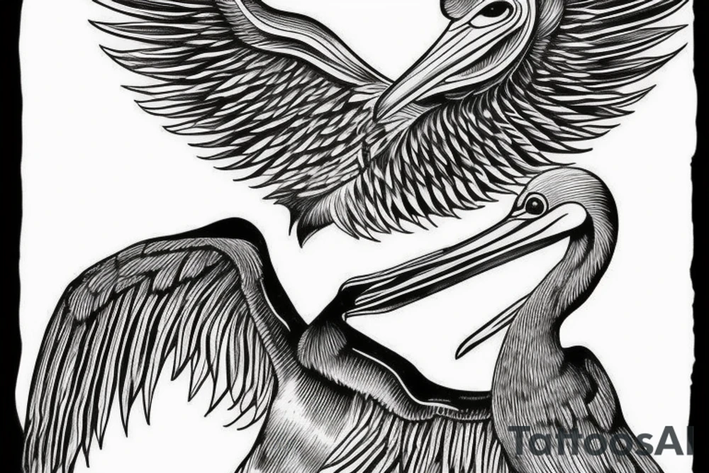 Long pelican with open wings flying simple tattoo idea