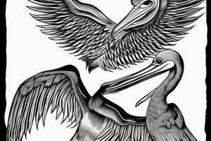 Long pelican with open wings flying simple tattoo idea