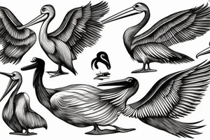 Long pelican with open wings flying tattoo idea
