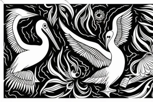 Long pelican with open wings flying tattoo idea