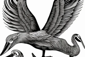 Long Pelican with open wings flying tattoo idea