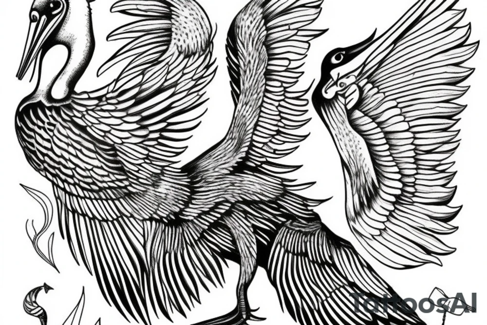 Long Pelican with open wings flying tattoo idea