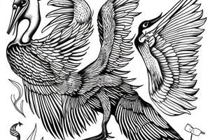 Long Pelican with open wings flying tattoo idea