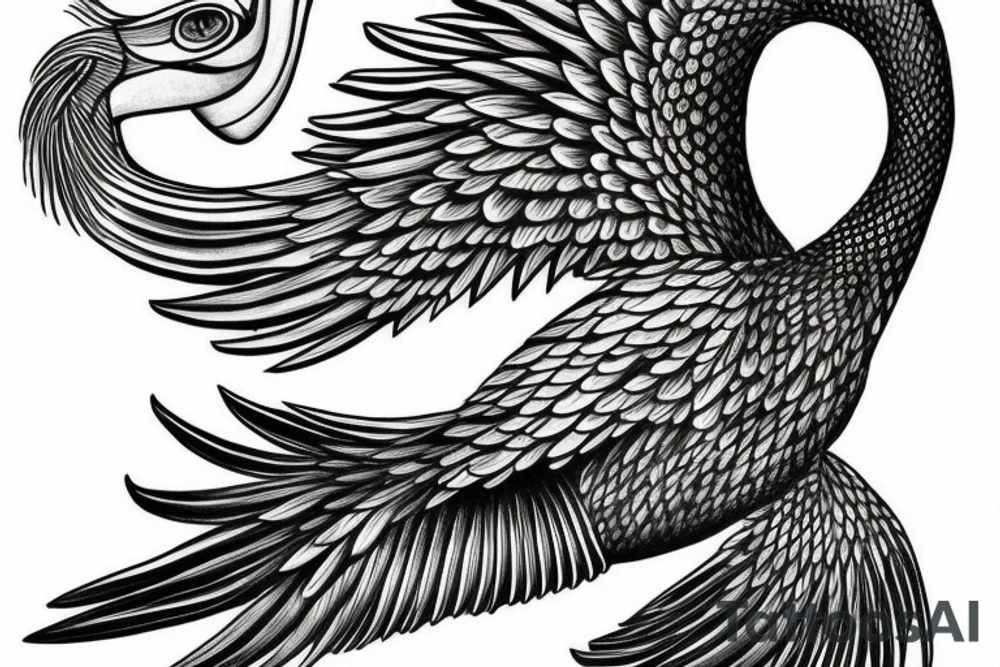 Long pelican with open wings flying tattoo idea