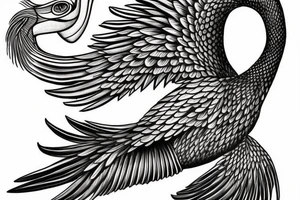 Long pelican with open wings flying tattoo idea