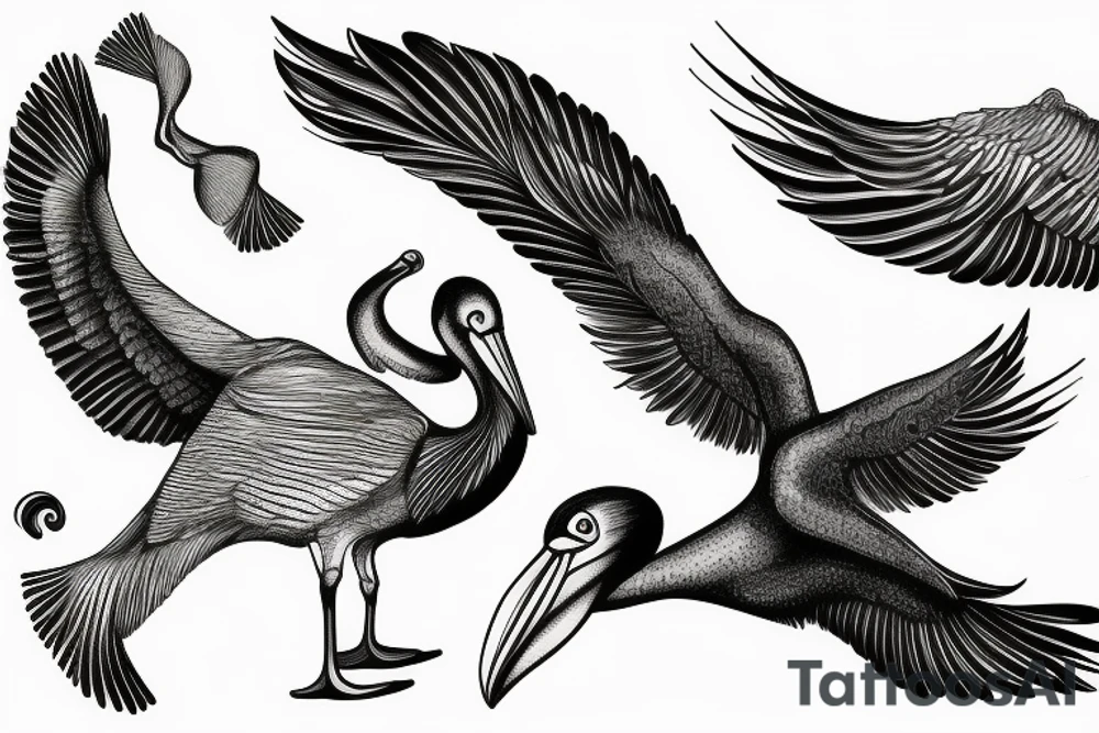 Long pelican with open wings tattoo idea