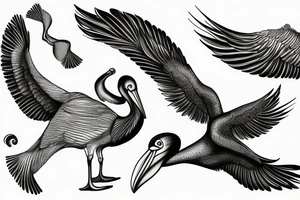 Long pelican with open wings tattoo idea