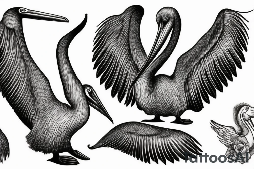 Long pelican with open wings tattoo idea