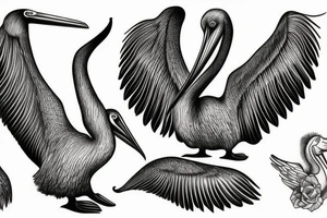 Long pelican with open wings tattoo idea