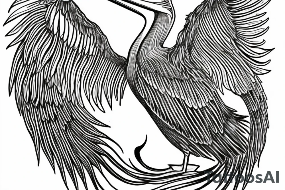 Long simple pelican with open wings tattoo idea